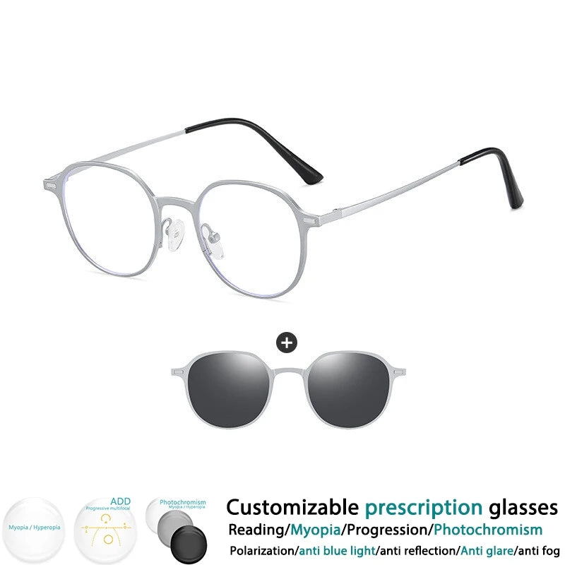 CCspace Round Polarized Clip On Glasses For Women Blue Light Blocking Lenses Customizable Prescription