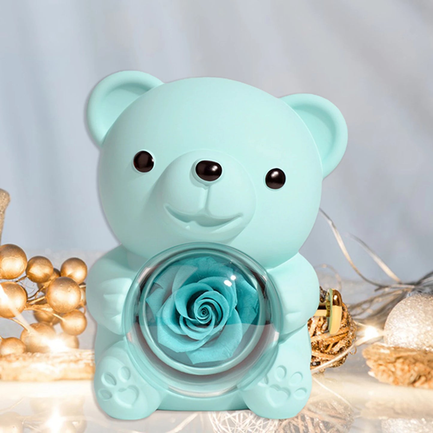 Preserved Rose Hug Bear with Preserved Flower Ring Necklace Organizer Gift Bear Shape Jewelry Box Valentine's Day Birthday Gift