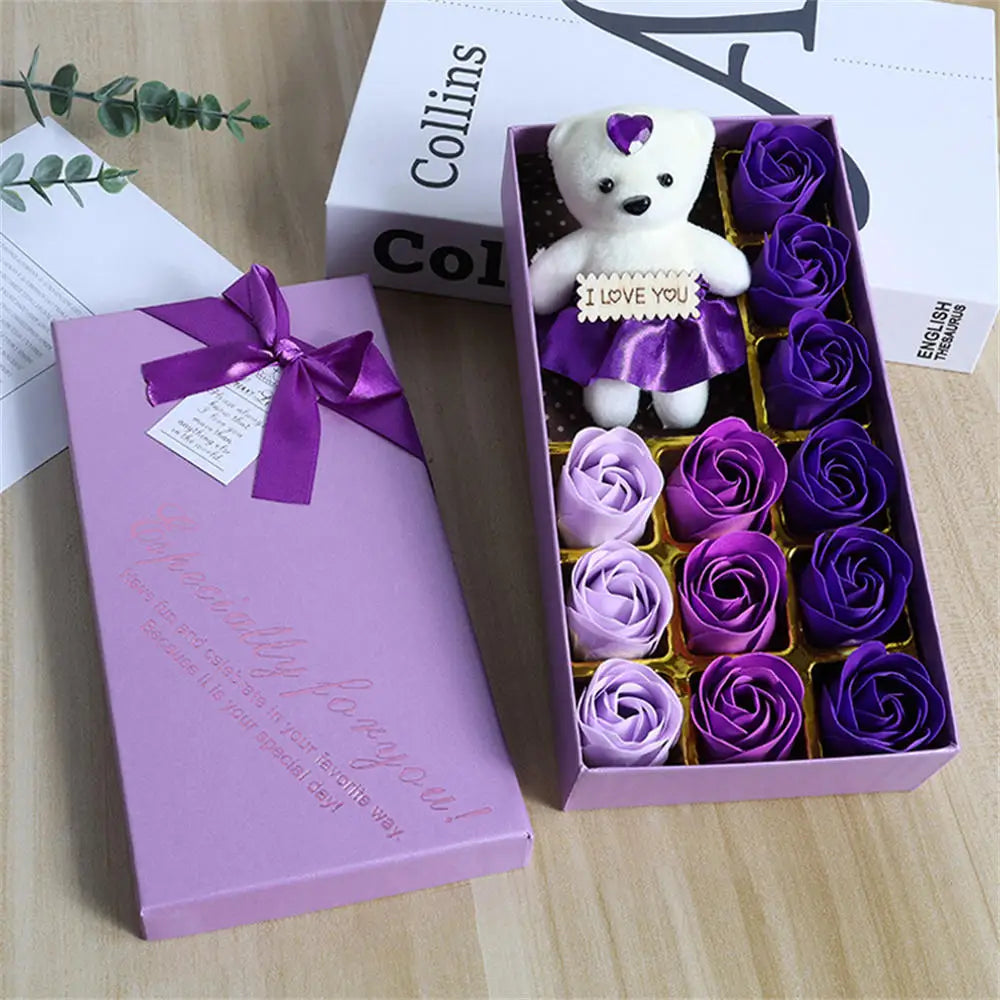 2026 Plush Bear Artificial Flower Gift Box Soap Rose Flowers 24K Gold Foil Rose Valentines Day Mother Day Gift Wedding Home Decor