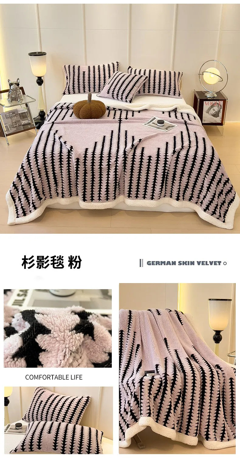 KDV Plush Blanket Ultra Soft Thick Fleece For Winter Warmth Geometric Striped Design For Sofa Bed And Bedroom For Adults