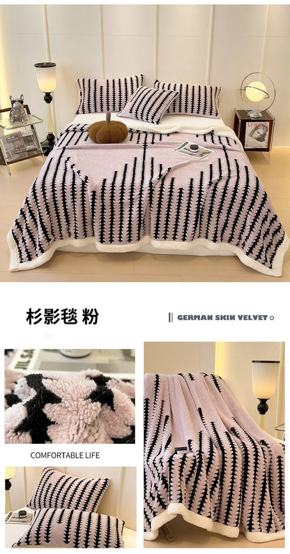 KDV Plush Blanket Ultra Soft Thick Fleece For Winter Warmth Geometric Striped Design For Sofa Bed And Bedroom For Adults