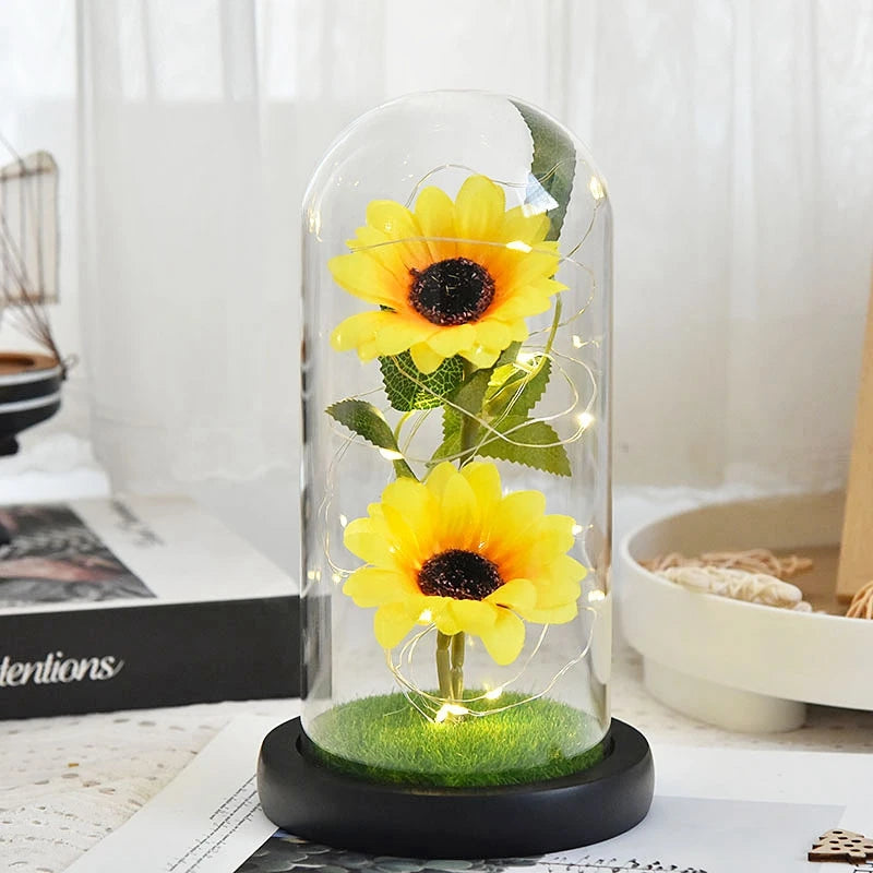 Artificial Eternal Rose Flowers LED Light Foil Flower in Plastic Cover Birthday Valentine's Day Gifts Wedding Party Supplies