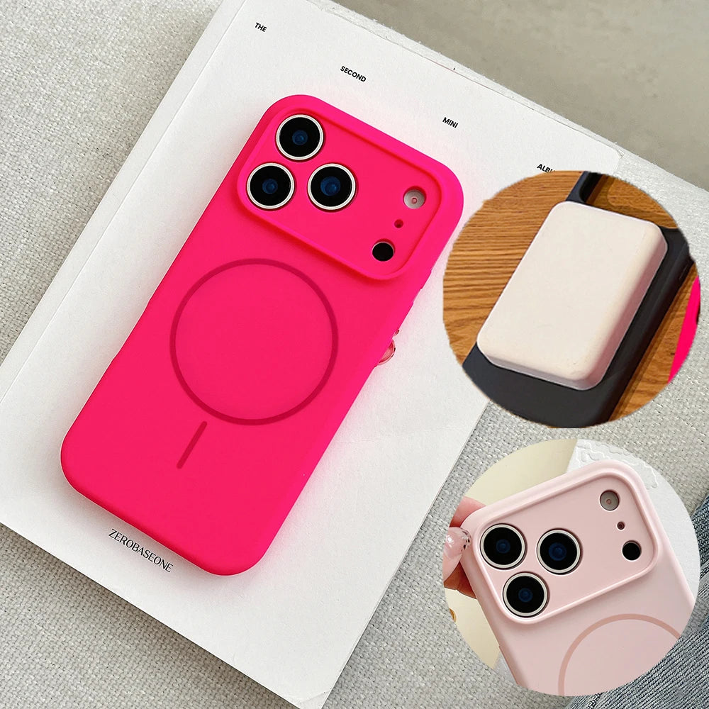 For Magsafe Magnetic Wireless Charging Luxury Solid Color Silicone Lens Protection Phone Case For iPhone17 Pro Max/17/17Pro Air