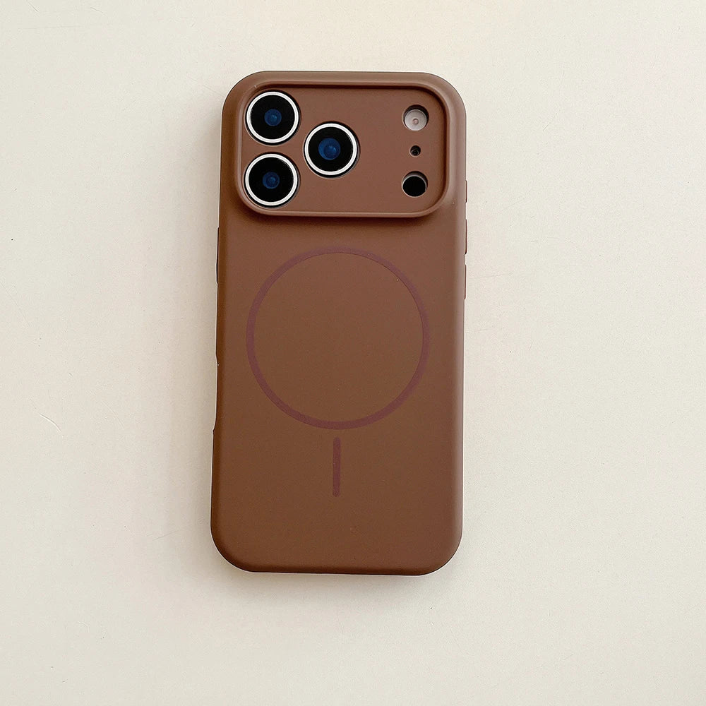 For Magsafe Magnetic Wireless Charging Luxury Solid Color Silicone Lens Protection Phone Case For iPhone17 Pro Max/17/17Pro Air