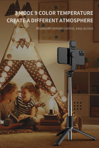 Phone Selfie Stick 1045mm with Wireless Bluetooth LED Fill Light Extended Tripod with Remote Shutter for Android IOS Cellphone