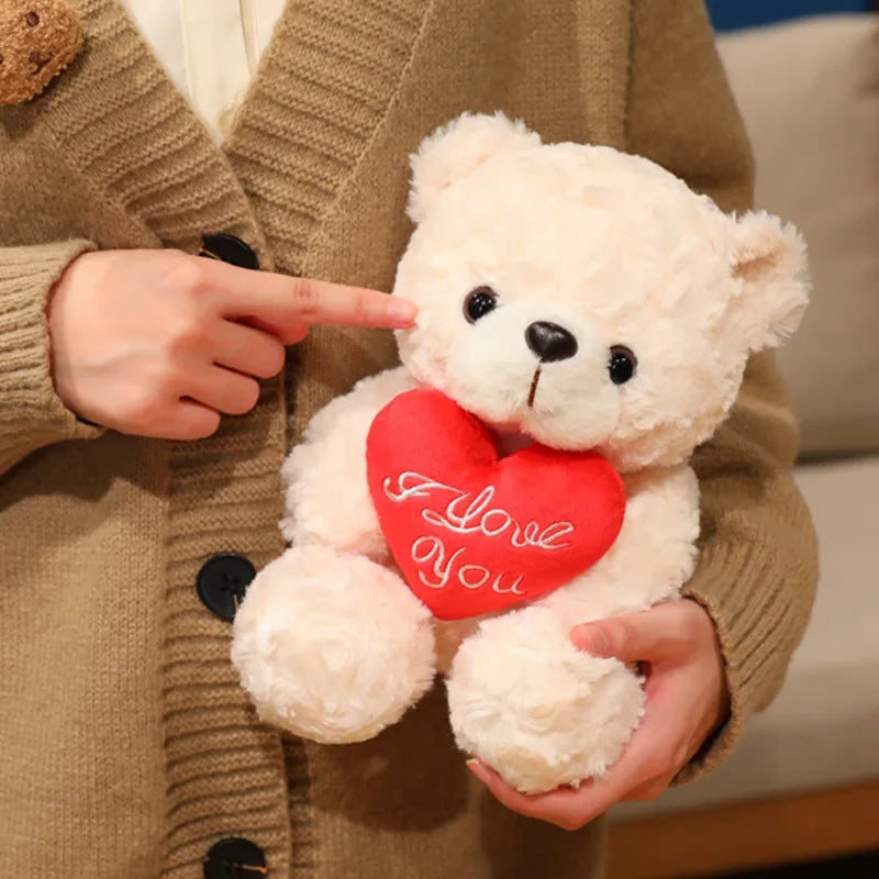 15/25cm Sitting Cartoon Bear Plush Toy Stuffed Valentine's Day Rose Animal Say Love Holding Red Heart Girlfriend Gift