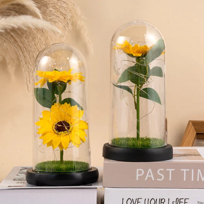 Artificial Eternal Rose Flowers LED Light Foil Flower in Plastic Cover Birthday Valentine's Day Gifts Wedding Party Supplies