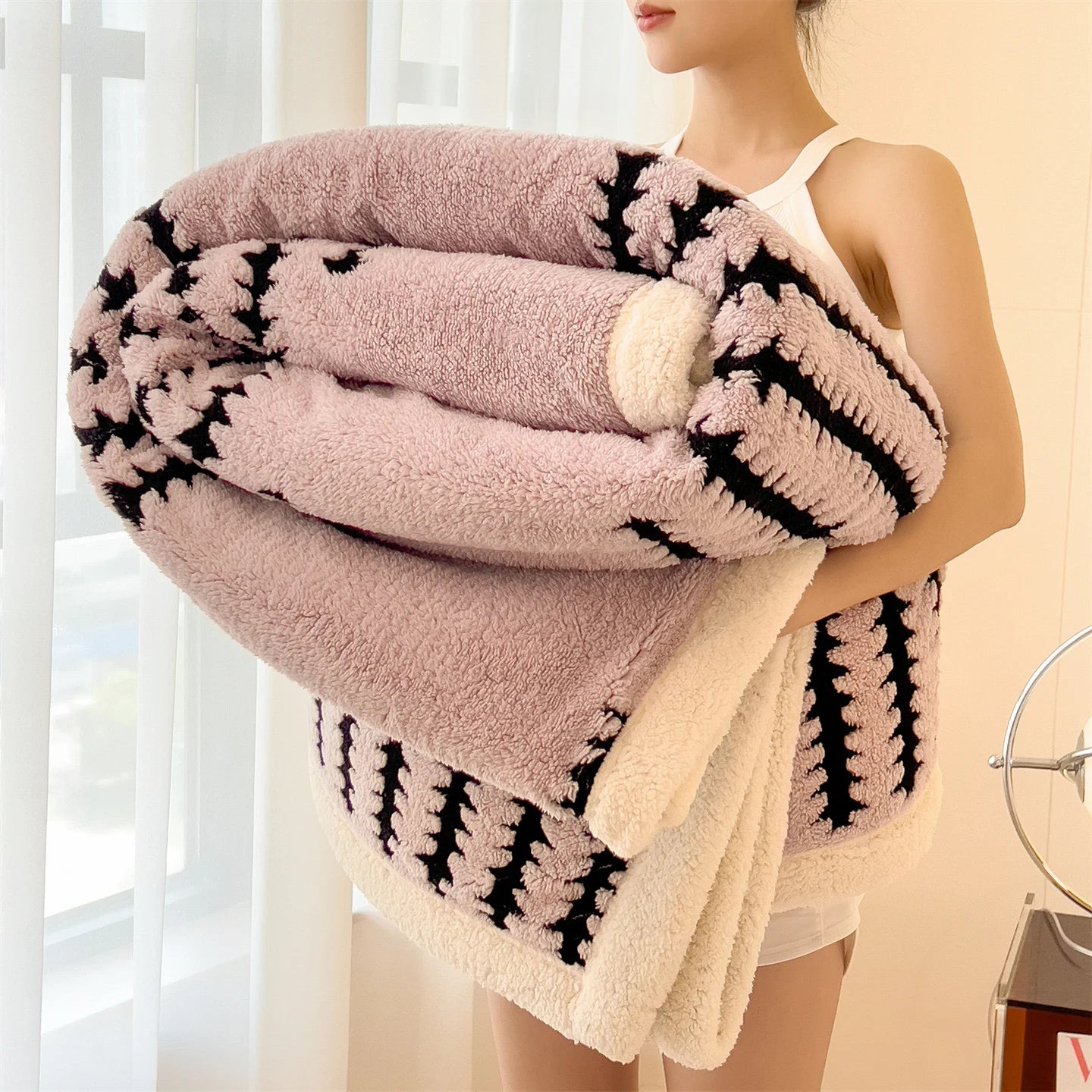 KDV Plush Blanket Ultra Soft Thick Fleece For Winter Warmth Geometric Striped Design For Sofa Bed And Bedroom For Adults