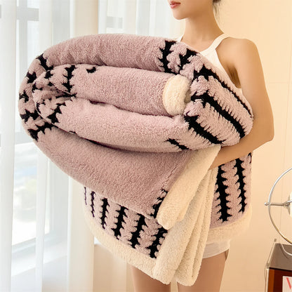KDV Plush Blanket Ultra Soft Thick Fleece For Winter Warmth Geometric Striped Design For Sofa Bed And Bedroom For Adults