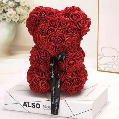 Teddy Rose Flower Bear with Box Romantic Valentines Day Gift Girlfriend Women Anniversary Wedding Party Supplies