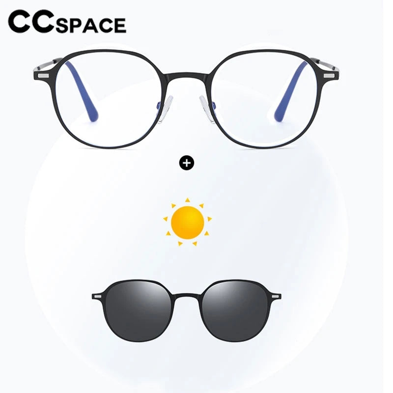 CCspace Round Polarized Clip On Glasses For Women Blue Light Blocking Lenses Customizable Prescription