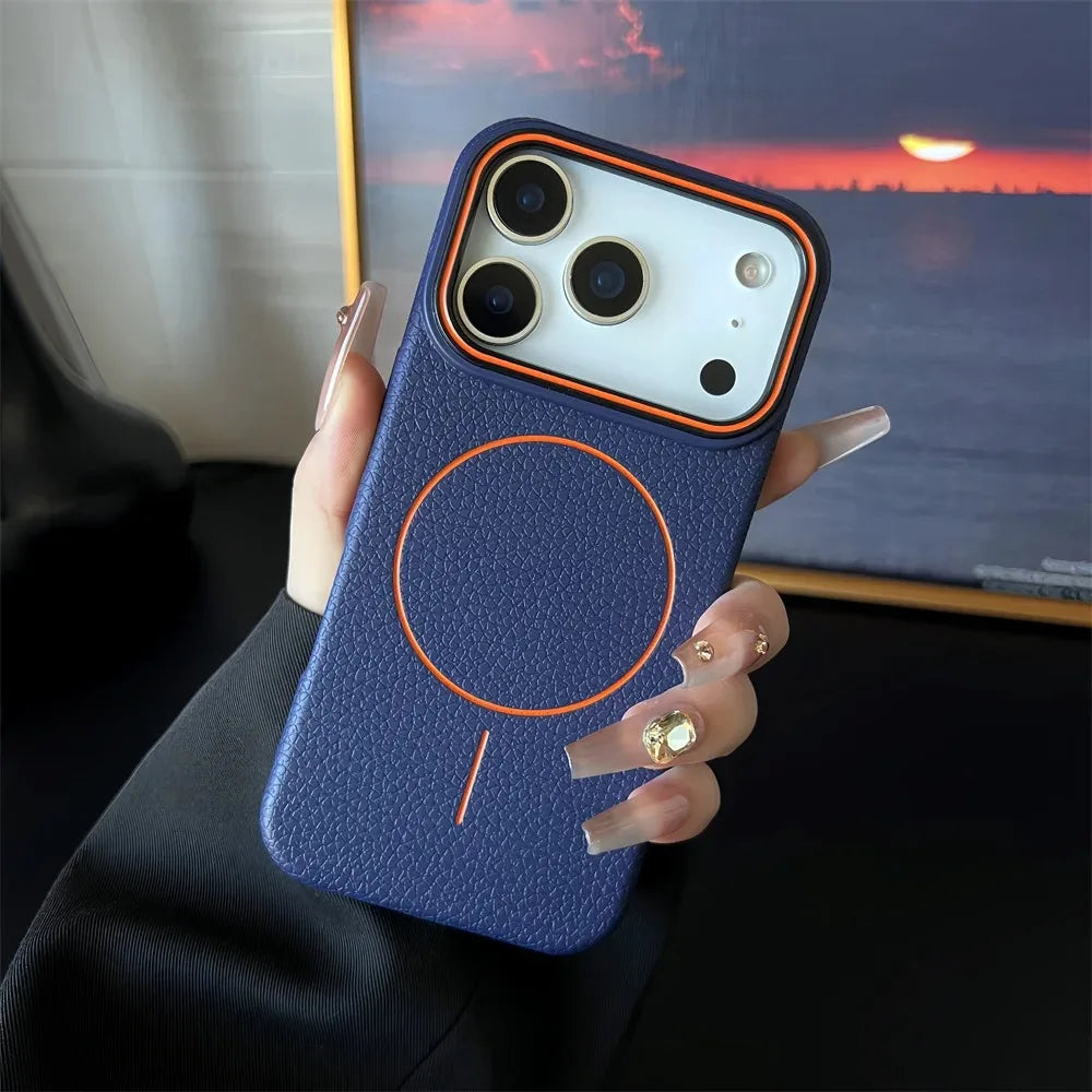 Frosted Hit Lichee Pattern Magnetic Phone Case For iPhone 11 To 17 Pro Max Dustproof MagSafe For Daily Use