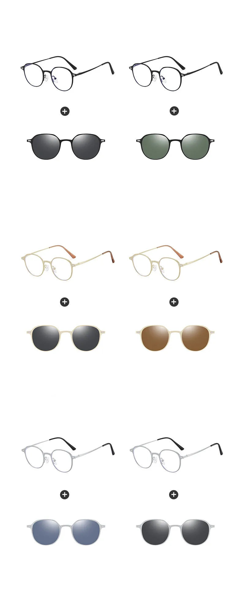 CCspace Round Polarized Clip On Glasses For Women Blue Light Blocking Lenses Customizable Prescription