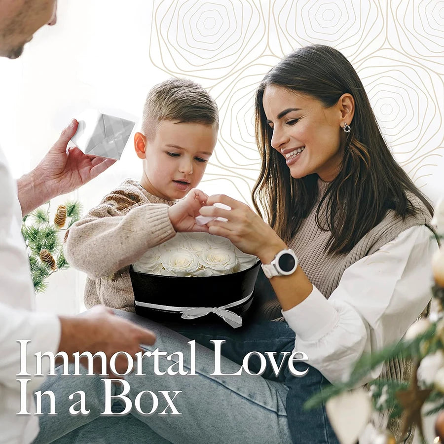 16PCS Natural Peserved Rose Eternal Forever Real Roses Heart Shape Box Immortal Flowers Mothers Valentines Day Gifts Home Decor