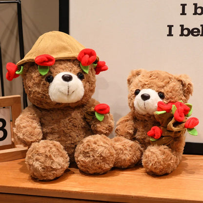 15/25cm Sitting Cartoon Bear Plush Toy Stuffed Valentine's Day Rose Animal Say Love Holding Red Heart Girlfriend Gift