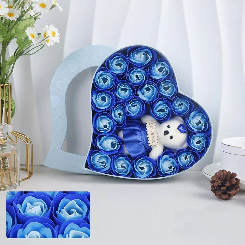 2026 Plush Bear Artificial Flower Gift Box Soap Rose Flowers 24K Gold Foil Rose Valentines Day Mother Day Gift Wedding Home Decor