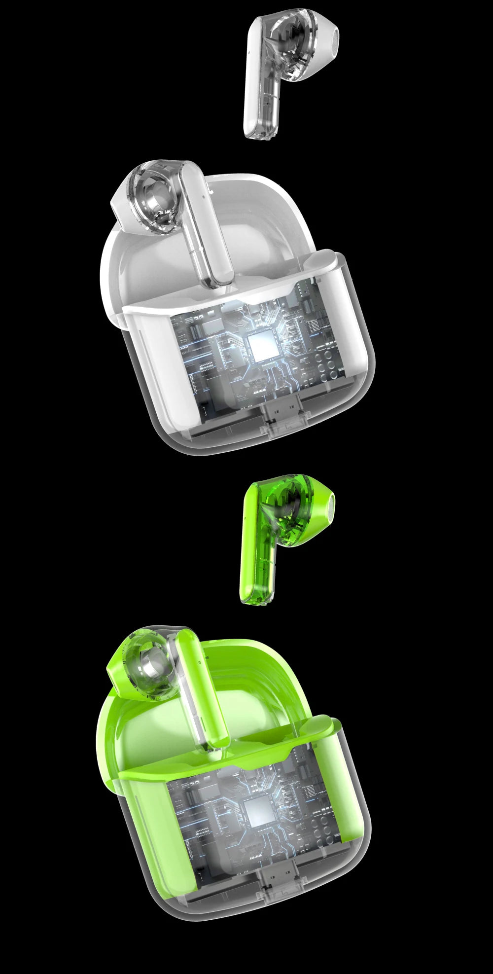 LCKICOO J225 TWS Bluetooth Earphones With 3D Curved Transparent Case, Smart Touch, HD Audio For Music Lovers