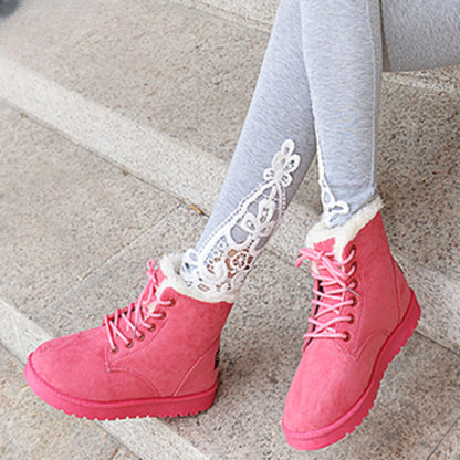 BCEBYL Women Ankle Boots Velvet Warm Cozy Plus Size Casual Cross Belt Round Toe Autumn Winter