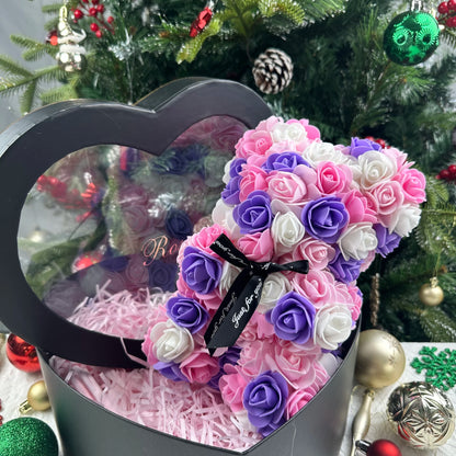 Teddy Rose Flower Bear with Box Romantic Valentines Day Gift Girlfriend Women Anniversary Wedding Party Supplies