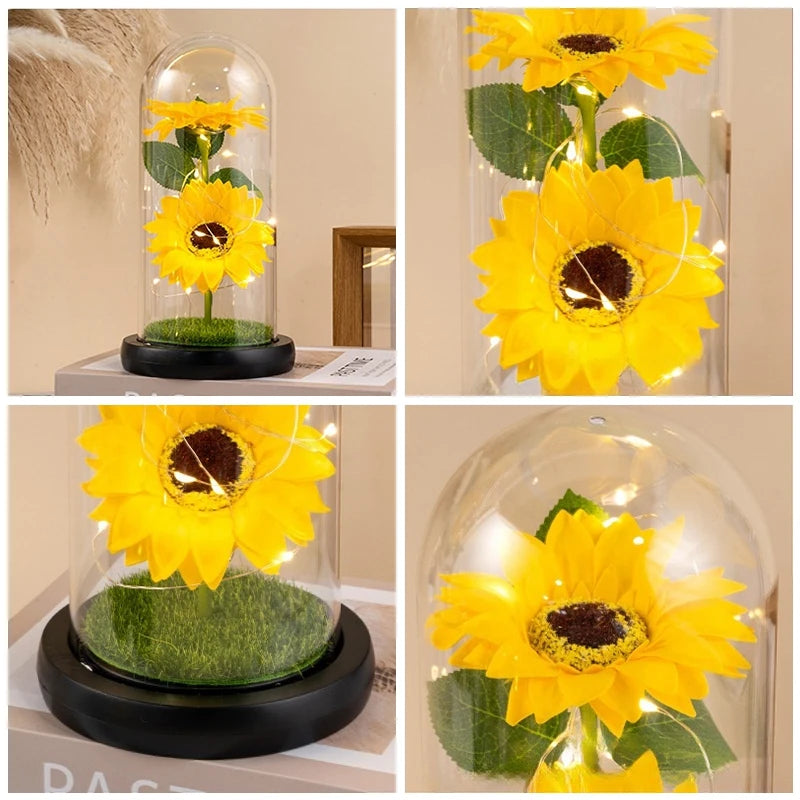 Artificial Eternal Rose Flowers LED Light Foil Flower in Plastic Cover Birthday Valentine's Day Gifts Wedding Party Supplies