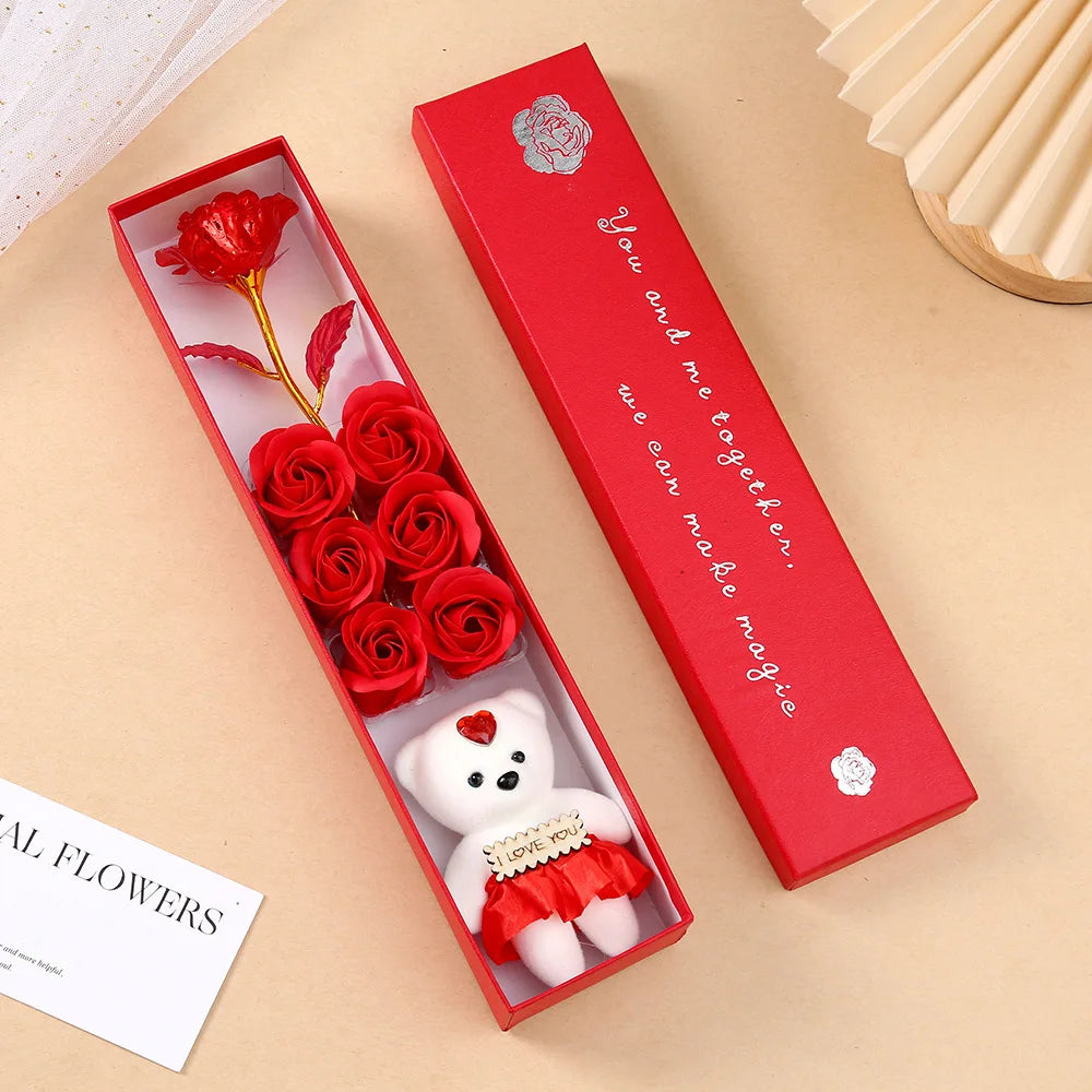 2026 Plush Bear Artificial Flower Gift Box Soap Rose Flowers 24K Gold Foil Rose Valentines Day Mother Day Gift Wedding Home Decor