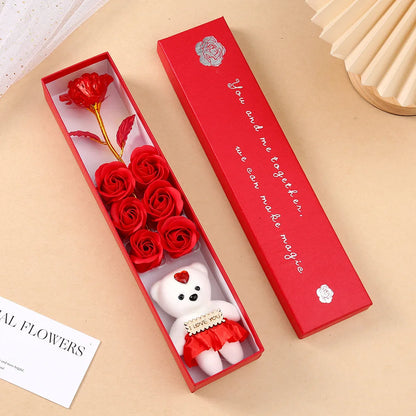 2026 Plush Bear Artificial Flower Gift Box Soap Rose Flowers 24K Gold Foil Rose Valentines Day Mother Day Gift Wedding Home Decor