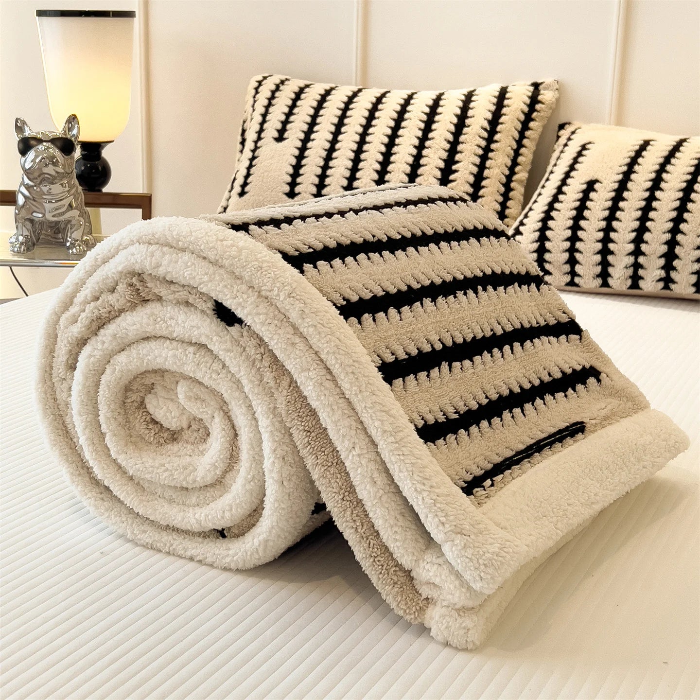 KDV Plush Blanket Ultra Soft Thick Fleece For Winter Warmth Geometric Striped Design For Sofa Bed And Bedroom For Adults