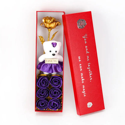 2026 Plush Bear Artificial Flower Gift Box Soap Rose Flowers 24K Gold Foil Rose Valentines Day Mother Day Gift Wedding Home Decor