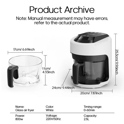 2.5L Air Fryer, Electric Hot fryer Oven Oilless Cooker with Touch Control & Nonstick Basket & Visible Window, Family Size