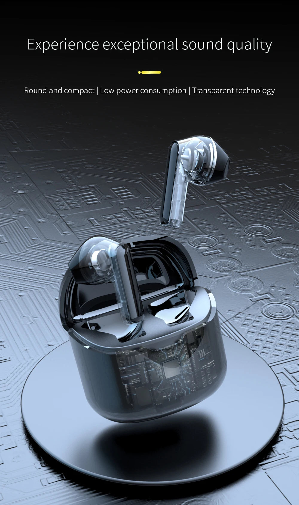 LCKICOO J225 TWS Bluetooth Earphones With 3D Curved Transparent Case, Smart Touch, HD Audio For Music Lovers