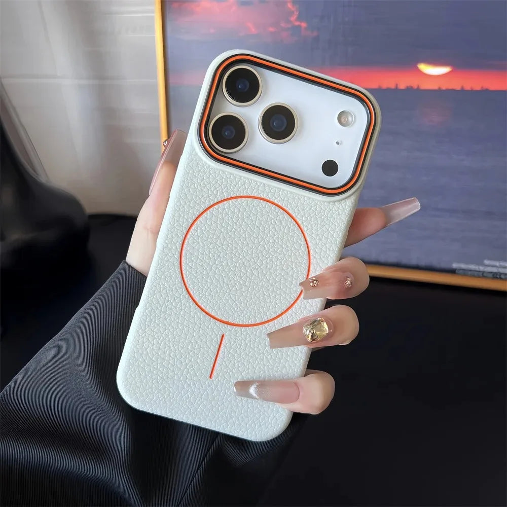 Frosted Hit Lichee Pattern Magnetic Phone Case For iPhone 11 To 17 Pro Max Dustproof MagSafe For Daily Use