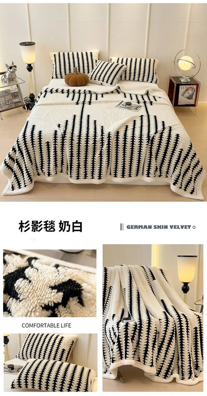 KDV Plush Blanket Ultra Soft Thick Fleece For Winter Warmth Geometric Striped Design For Sofa Bed And Bedroom For Adults