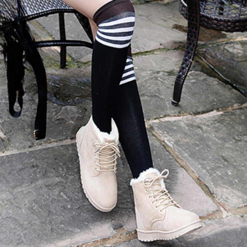 BCEBYL Women Ankle Boots Velvet Warm Cozy Plus Size Casual Cross Belt Round Toe Autumn Winter