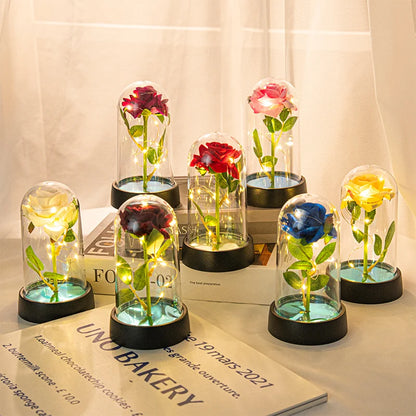 Artificial Rose Flowers Eternal Flower In Glass Cover Rose Light Wedding Birthday Gift Valentine's Day Luminescence Ornaments