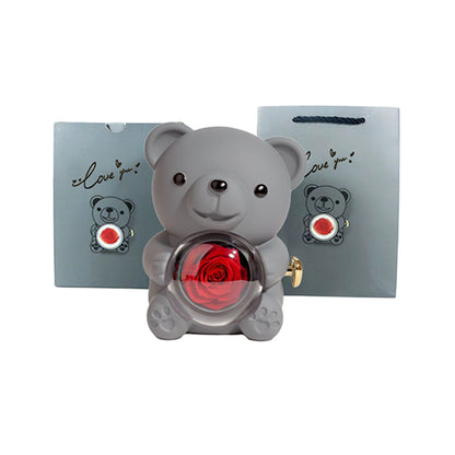 Preserved Rose Hug Bear with Preserved Flower Ring Necklace Organizer Gift Bear Shape Jewelry Box Valentine's Day Birthday Gift