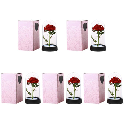 Rose Flowers Eternal Rose LED Light Foil Flower in Glass Cover Simulation Rose Flower Christmas Valentine's Day Gifts