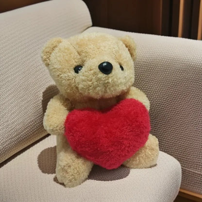 Valentines Day Bear Holding Rose Plush Toy Stuffed Animal Birthday Present for Girlfriend Wife Romantic Keepsake Home Decor Doll