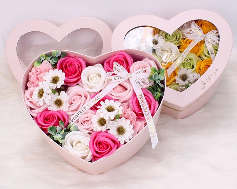 Heart Shape Rose Gift Box Foam Rose Flowers Wedding Party Rose Bouquets Valentine's Day Birthday Christmas Gift