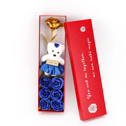 2026 Plush Bear Artificial Flower Gift Box Soap Rose Flowers 24K Gold Foil Rose Valentines Day Mother Day Gift Wedding Home Decor