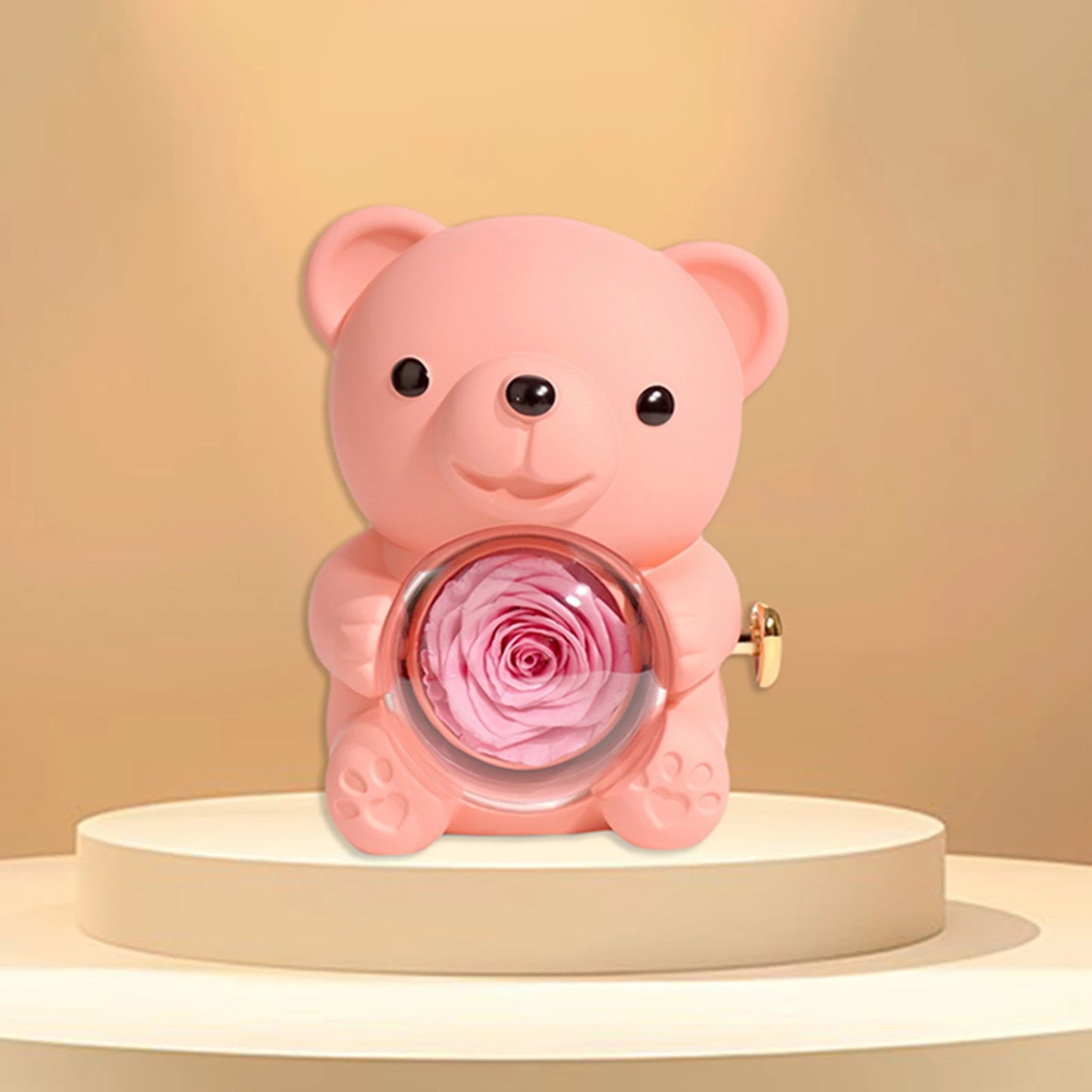 Preserved Rose Hug Bear with Preserved Flower Ring Necklace Organizer Gift Bear Shape Jewelry Box Valentine's Day Birthday Gift
