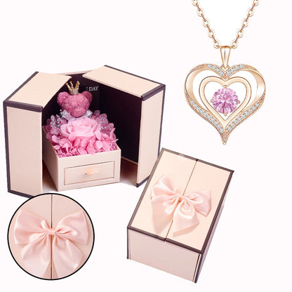 Heart Copper Zircon Pendant Necklaces With Cute Bear Rose Flower Gift Box New Christmas Friends Birthday Valentine Gifts