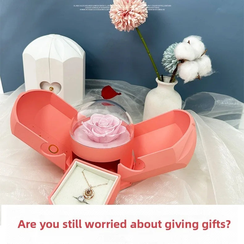 Surprise Flower Jewelry Box - Mysterious Unboxing with Rose Gold Dried Flowers & Hidden Love Drawer