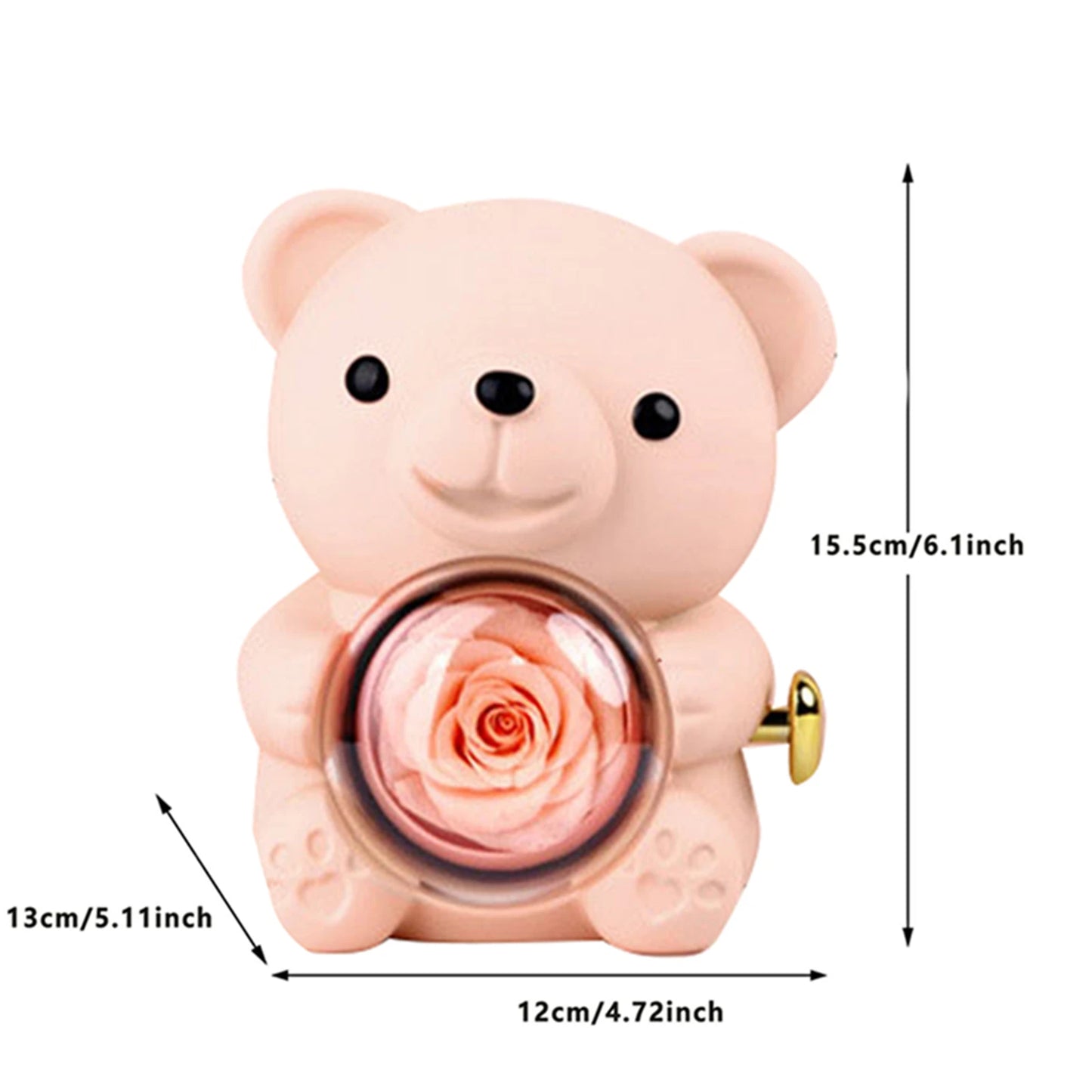 Preserved Rose Hug Bear with Preserved Flower Ring Necklace Organizer Gift Bear Shape Jewelry Box Valentine's Day Birthday Gift