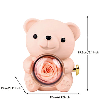 Preserved Rose Hug Bear with Preserved Flower Ring Necklace Organizer Gift Bear Shape Jewelry Box Valentine's Day Birthday Gift