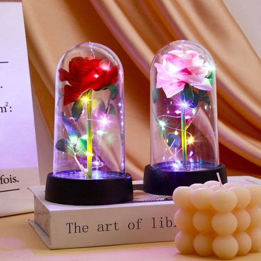 Eternal Flower Galaxy Rose Gifts Artificial Flowers in Transparent Dome Valentine's Day Gift Colorful Foil Rose Desktop Ornament