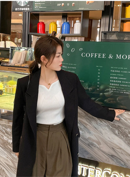 2025 Basic V-neck Chic  Autumn Winter Pullover Women Female Knitted Ribbed Sweater Slim Long Sleeve Badycon High Quality Sweater