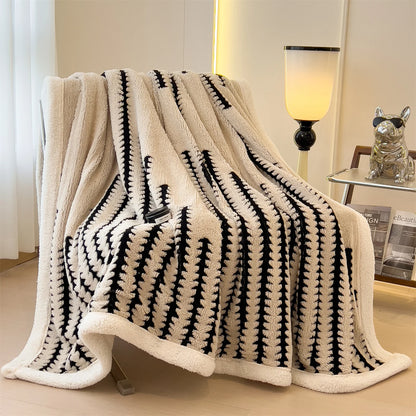 KDV Plush Blanket Ultra Soft Thick Fleece For Winter Warmth Geometric Striped Design For Sofa Bed And Bedroom For Adults