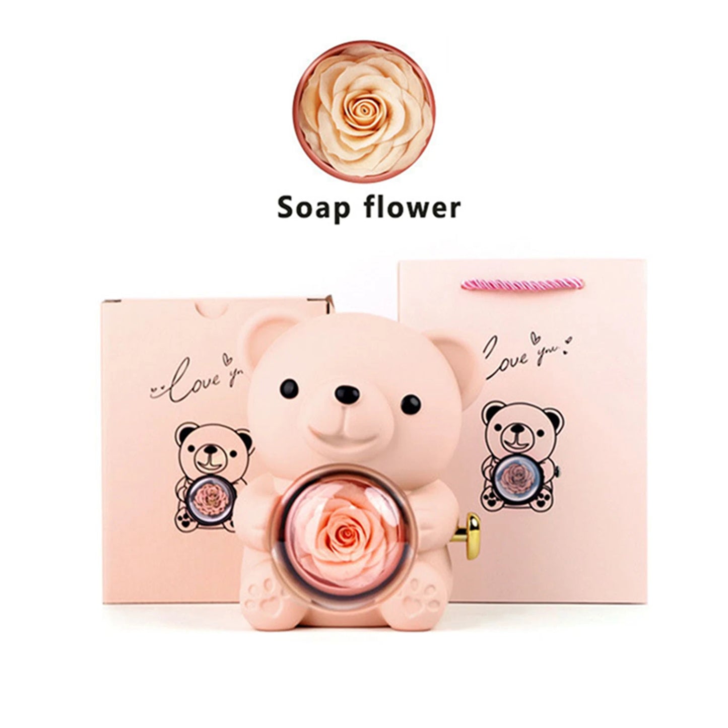 Preserved Rose Hug Bear with Preserved Flower Ring Necklace Organizer Gift Bear Shape Jewelry Box Valentine's Day Birthday Gift