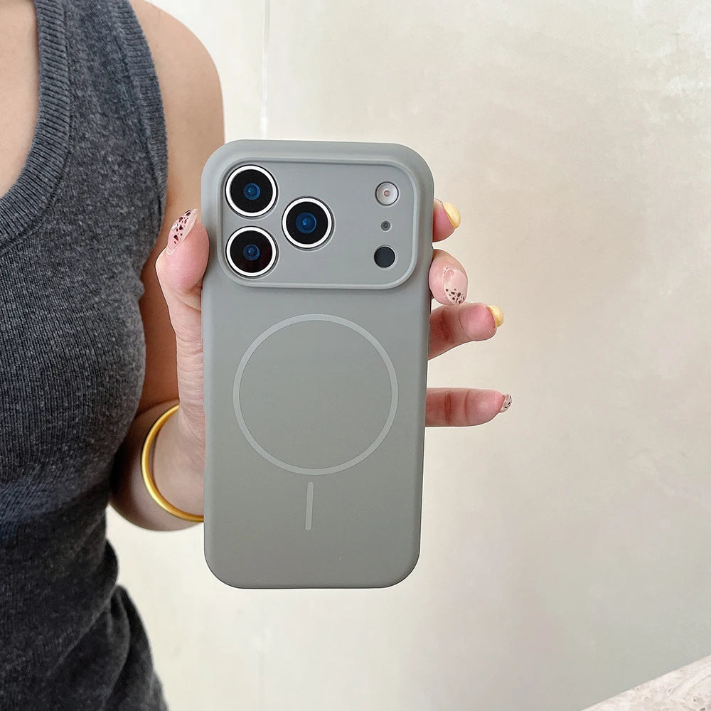 For Magsafe Magnetic Wireless Charging Luxury Solid Color Silicone Lens Protection Phone Case For iPhone17 Pro Max/17/17Pro Air