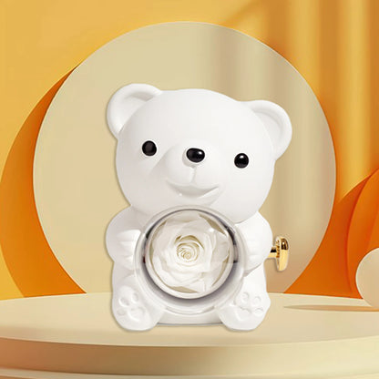 Preserved Rose Hug Bear with Preserved Flower Ring Necklace Organizer Gift Bear Shape Jewelry Box Valentine's Day Birthday Gift